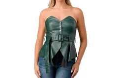 Evenuel Vegan Leather Peplum Top In Hunter Green