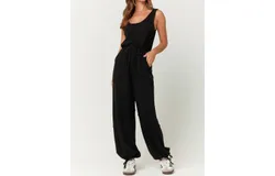 Project Social T Journey Tie Front Terry Jumpsuit In Black