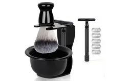 Shaving Razor Kit - Shave Brush&comma;Bowl&comma;Shaving Stand&comma;Razor and 5 Blade