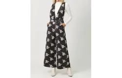 Mystree Embroidered Corduroy Jumpsuit In Charcoal