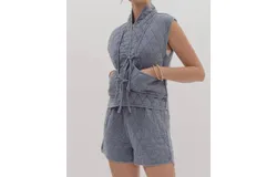 Entro Quilted Tie Vest In Denim