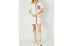 Entro Leather Trim Shirtdress In Beige