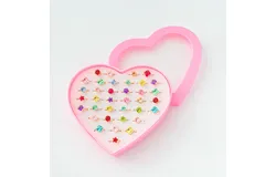 36pcs Children Kids Little Girl Adjustable Jewelry Rings in Box&comma; Girl Pretend Play and Dress Up Rings with Heart Shape Display Case
