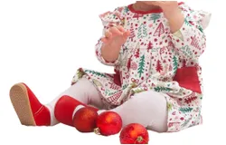 Tesa Babe Baby Girl Cozy Christmas Dress In Red&sol;green&sol;ivory