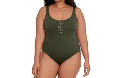 Ralph Lauren Plus Size Laced Front Swimsuit In Green