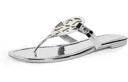 Tory Burch Women&apos;s Miller Mirrored Metallic Flip-Flops&comma; Argento