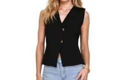 She &plus; Sky Rosie Large Gold Buttons Knit Vest In Black