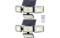 Solar Lights Outdoor&comma; 288 LED 2800LM Solar Motion Sensor Outdoor Lights with Remote Control&comma; 4 Heads lP65 Waterproof Solar Flood Security Lights for Outside Patio Wall -2PACK