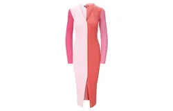 STAUD Women Shoko Sweater Dress Flamingo Multi Ribbed Knit Midi