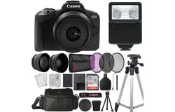 Canon EOS R50 Mirrorless Camera w&sol;18-45mm Lens Black &plus; Gadget Bag &plus; 32GB SDHC Card &plus; Slave flash &plus; Tripod &plus; Card Reader &plus; Cleaning Kit &plus; Filter Set &plus; 49mm 2X Telephoto & Wide Angle Lens Attachment for 49mm Thread Lenses &plus; Lens Cap Holder &plus; Pocket Tripod