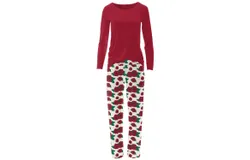 Kickee Women&apos;s Long Sleeve Tee & Pajama Pants Set In Holiday Poppies