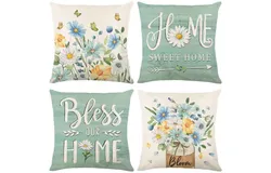 Spring Pillow Covers&comma;Set of 4 Farmhouse Throw Pillow Covers Floral Cushion