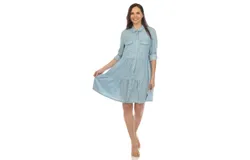 Women&apos;s Long Sleeve Tiered Midi Shirt Dress