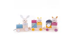 Bigjigs Toys Tren de actividades de madera para arrastrar&comma; incluye 1 motor&comma; 2 carruajes y 3 pasajeros animales