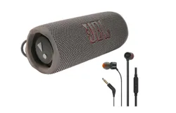 JBL FLIP 6 Wireless Portable Waterproof Speaker - Gray &plus; JBL T110 in Ear Headphones Black