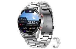 Bluetooth call smart watch ECG&plus;PPG business I9 men&apos;s watch with waterproof strap-Silver steel strip