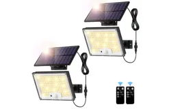 Solar Outdoor Lights&comma; 172LED 3Modes Split Motion Sensor Outdoor Lights with Remote Control&comma;  Solar Flood Lights Outdoor for Yard&comma; Patio&comma; Garden&comma; Garage 2 Pack&comma;Warm White