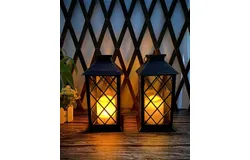 &lbrack;2 Pack&rsqb; TAKE ME 11" Solar Lantern Outdoor Garden Hanging Lantern Waterproof LED Flickering Flameless Candle Mission Lights for Table&comma;Outdoor，black