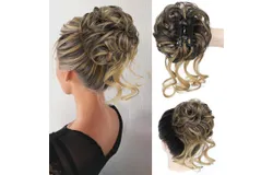 Messy Bun Hair Piece Claw Clip Curly Wavy Faux Hair Bun Tousled Updo Hair &lpar;Dark Brown&rpar;-2pcs