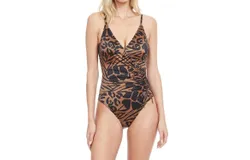 Gottex Jaguar V-Neck One Piece Swimsuit In Brown&sol;black