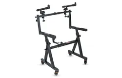 2 Tier Keyboard Stand Z Style Adjustable Electric Piano Riser Holder With Wheels