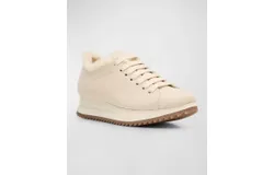 Pedro Garcia Women&apos;s Orinda Shearling Suede Sneakers In Basmati