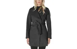 TAHARI Women&apos;s Wool Wrap Coat with Tie Belt Deep Charcoal Belted Jacket