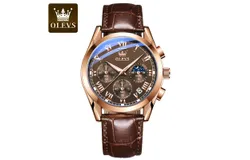 OLEVS Men's Watch&comma; Ultra-thin Minimalist Leather Watch&comma; Multi-functional Sport Chronograph Luminous Watch
