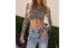Big Water Blue Sky Moria Floral Smocked Top In Black Multi