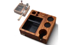 TREELF 3 IN 1 Espresso Knock Box and Tamping Station 51&sol;54MM Espresso Coffee Anti-pressure Pad Stand Walnut Wooden Coffee Tool Organizer with Portafilter Holder Coffee Station Organizer for Home Bar