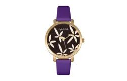 Sophie & Freda Key West Leather-Band Watch w&sol;Swarovski Crystals - Gold&sol;Purple