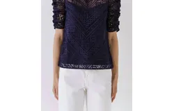 Endless Rose Lillian Lace Embroidered Top In Navy