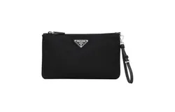 Prada Black Tessuto Nylon Pouch Prada Logo Wristlet Clutch Bag