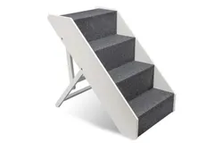 Arf Pets Wood Dog Stairs&comma; 4 Levels Height Adjustment&comma; Foldable Pet Steps for Dogs & Cats - White