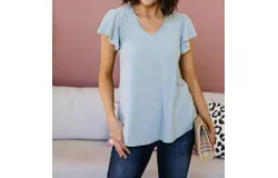 Ces Femme Slub Knit Flutter Sleeve Top In Dusty Mint