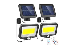 2-PACK Lámpara Solar Recargable Luz Solar Exterior Jardin 100 Led Luces de inundación solares &comma;Kits de luces colgantes de seguridad para el porche de la glorieta del cobertizo interior del hogar&comma; con panel solar ajustable&comma;sensor de movimiento&comma;resistente al agua