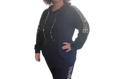 Shirley Stone Leopard Trimmed Hoodie In Black