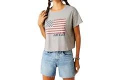 Ariat Homespun Flag Tee Top In Heather Grey