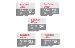 5x SanDisk Ultra 64GB microSDXC Memory Card UHS-1 Upto 100 MB&sol;s Class 10 Full HD Video with SD Adapter