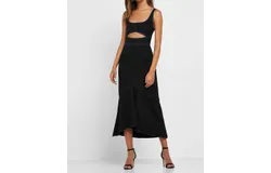Topshop Cutout Racer Back Bodycon Fit Flare Dress In Black