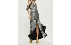 Topshop Foil Shimmer Maxi Dress In Silver