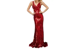 Sherri Hill Sequin Long Prom Dress In Red