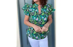 Joy Joy Flutter Sleeve Top In Jungle Floral