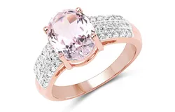 14k Rose Gold Plated 3&period;27 Carat Genuine Kunzite Oval And White Zircon &period;925 Sterling Silver Ring Ring