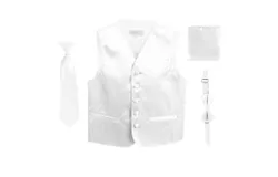 Gioberti Boys 4pc Satin Formal Vest Set - Vest&comma; Bowtie&comma; Tie&comma; Pocket Square