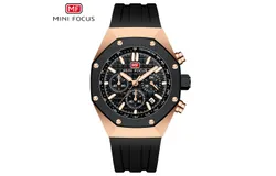 Men&apos;s Octagon Sports Military Watch Analog Quartz Black Strap Multi Dials Function Wristwatch-black_golden