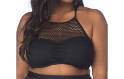La Blanca All Meshed Up High-Neck Bikini Top - Plus Size In Black