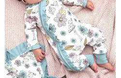 Tesa Babe Baby Girl Mother Nature Zippered Long Sleeve Romper In Ivory&sol;blue&sol;lavender