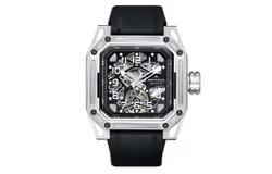 NORTH EDGE Automatic Mechanical Watch - Men&apos;s Skeleton Stainless Steel Silver Mechanical Watch Seagull Movement Ruby Crystal Wristwatch for Men Space X Series-NEW