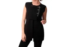 Angel Side Snap & Zip Long Vest In Black